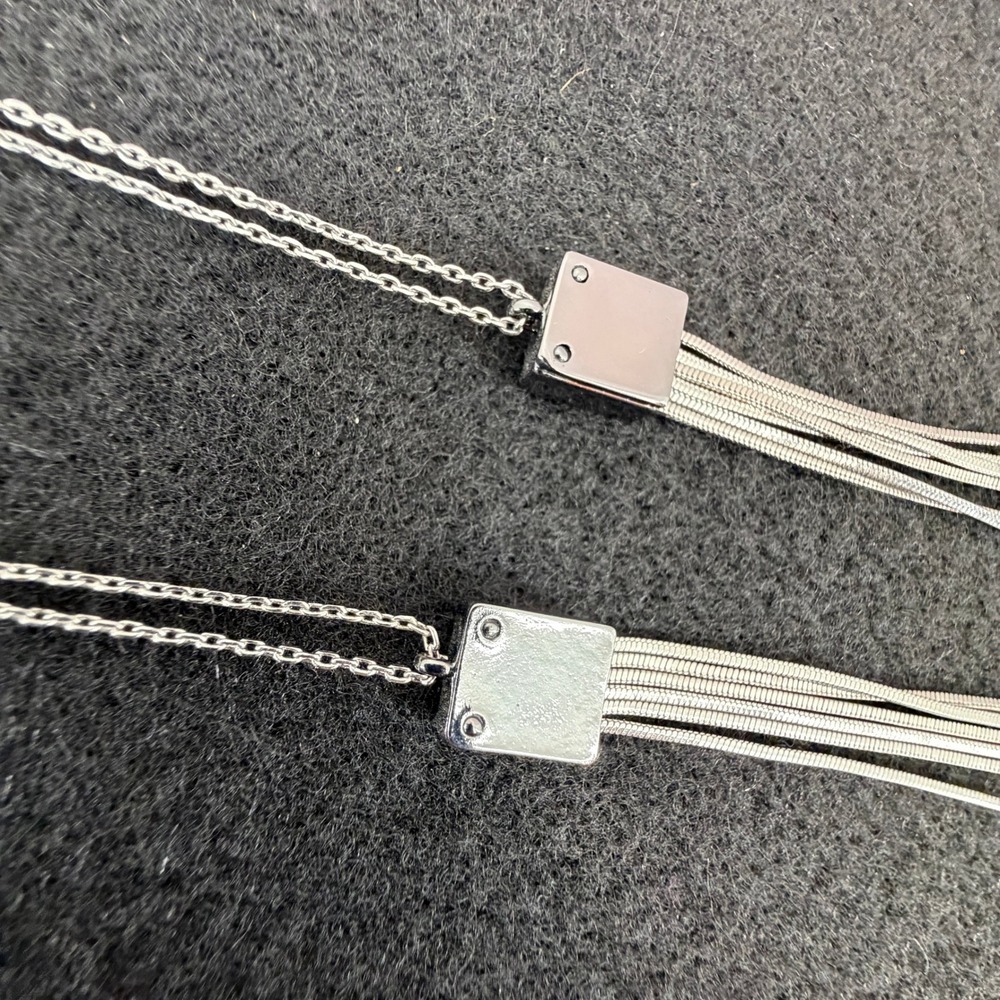 Liquid Silver Long 6 Strand Chain Layered Necklace Silver Tone 17in Minimalist - Picture 7 of 9